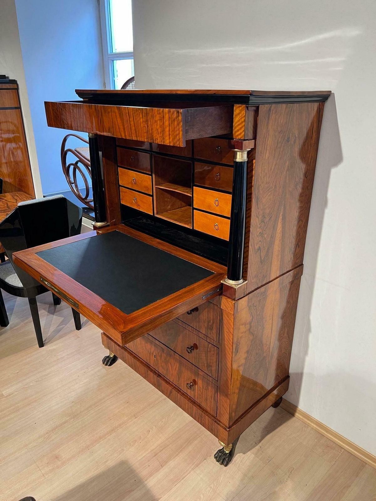 9128.36 Biedermeier Secretaire, Walnut, Maple, Paw Feet, Austria Circa 1820 photo