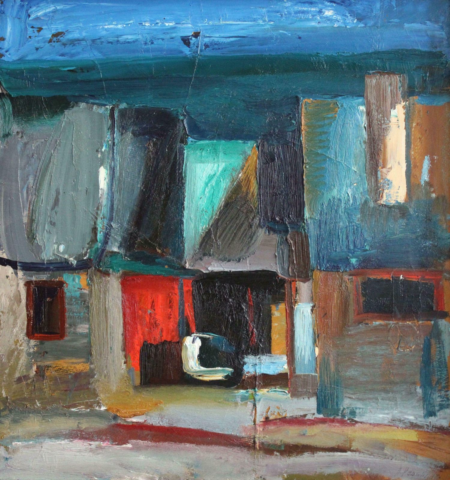 Aleksandr Rodin (1922 2001)courtyard. 1978, Oil On Cardboard, 69x63 Cm1978
