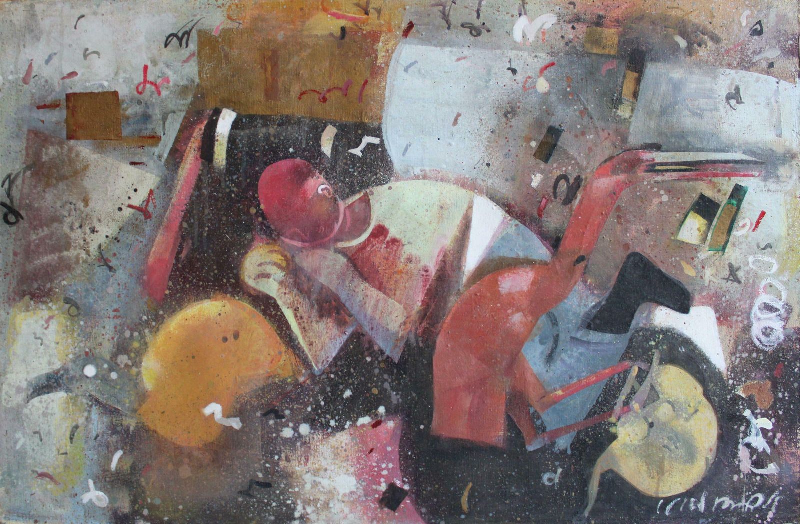 Victor Karnauh Bird At The Wheel . Oil On Canvas, 60 X 92 Cm