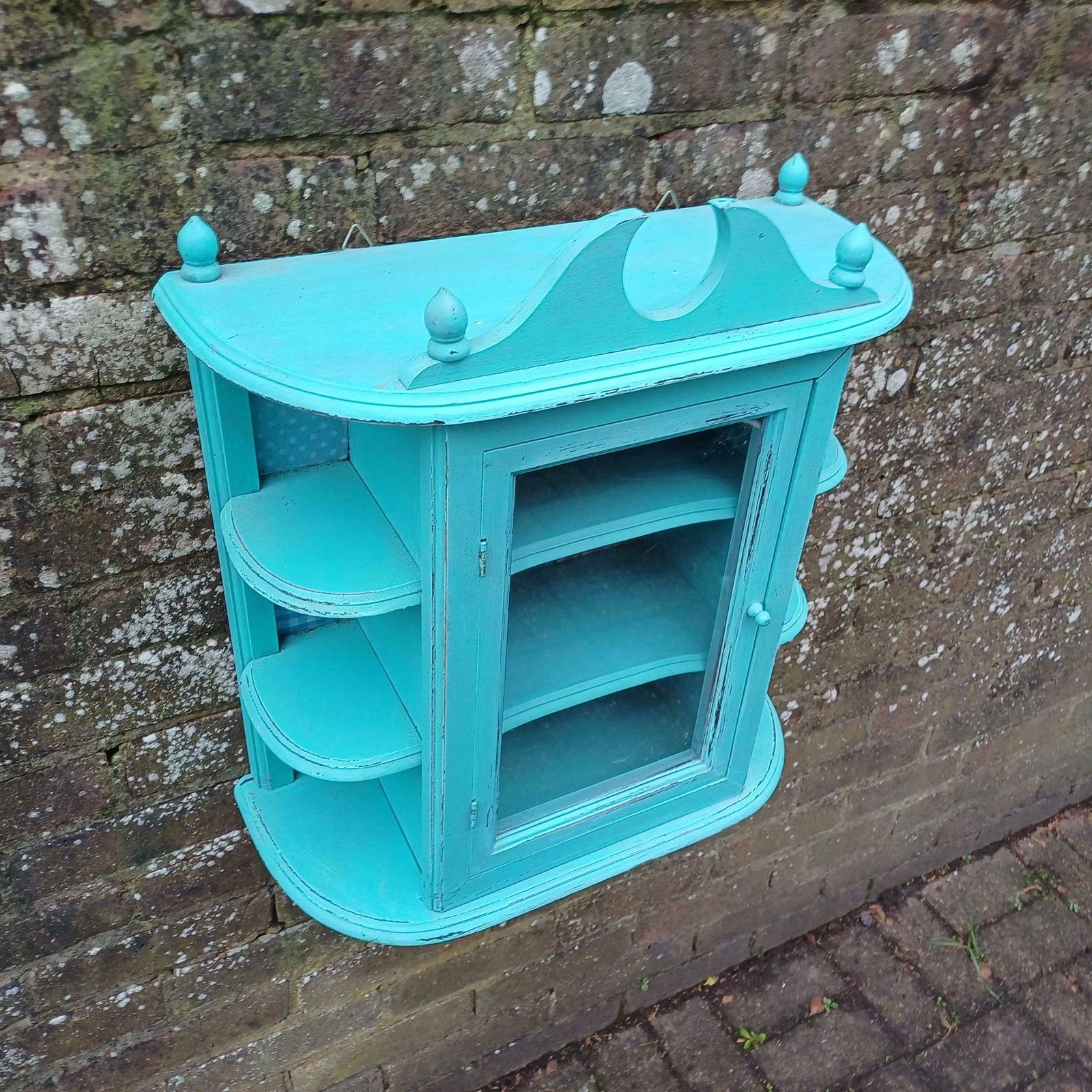 Bespoke Upcycled Glazed Display Cupboard In Turquoise With Decoupage Decoration Shabby Chic Chintz. photo for sale