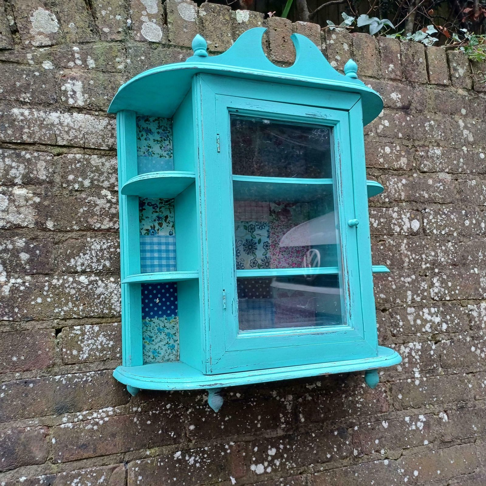 Bespoke Upcycled Glazed Display Cupboard In Turquoise With Decoupage Decoration Shabby Chic Chintz. photo Furniture