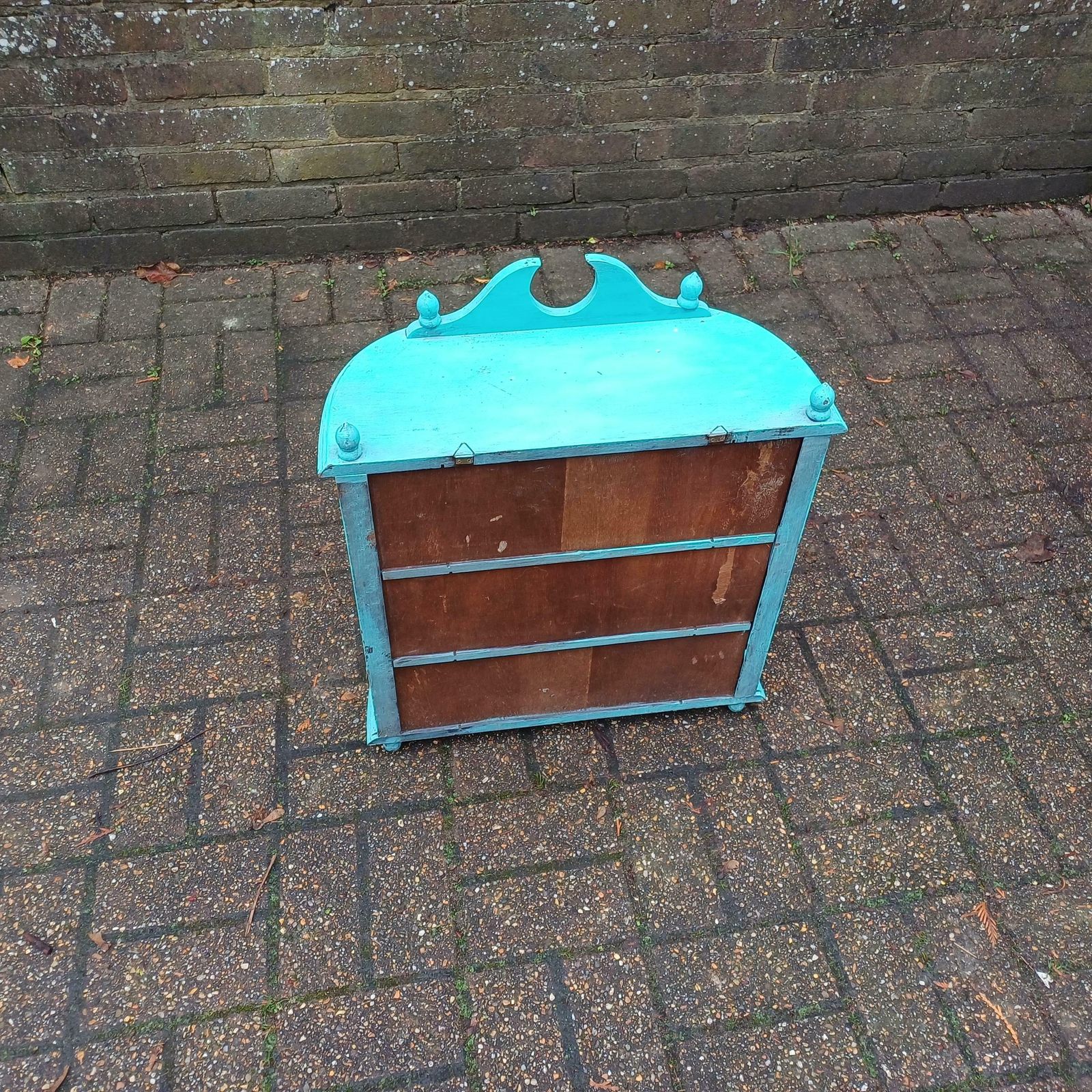 photo for sale Bespoke Upcycled Glazed Display Cupboard In Turquoise With Decoupage Decoration Shabby Chic Chintz.