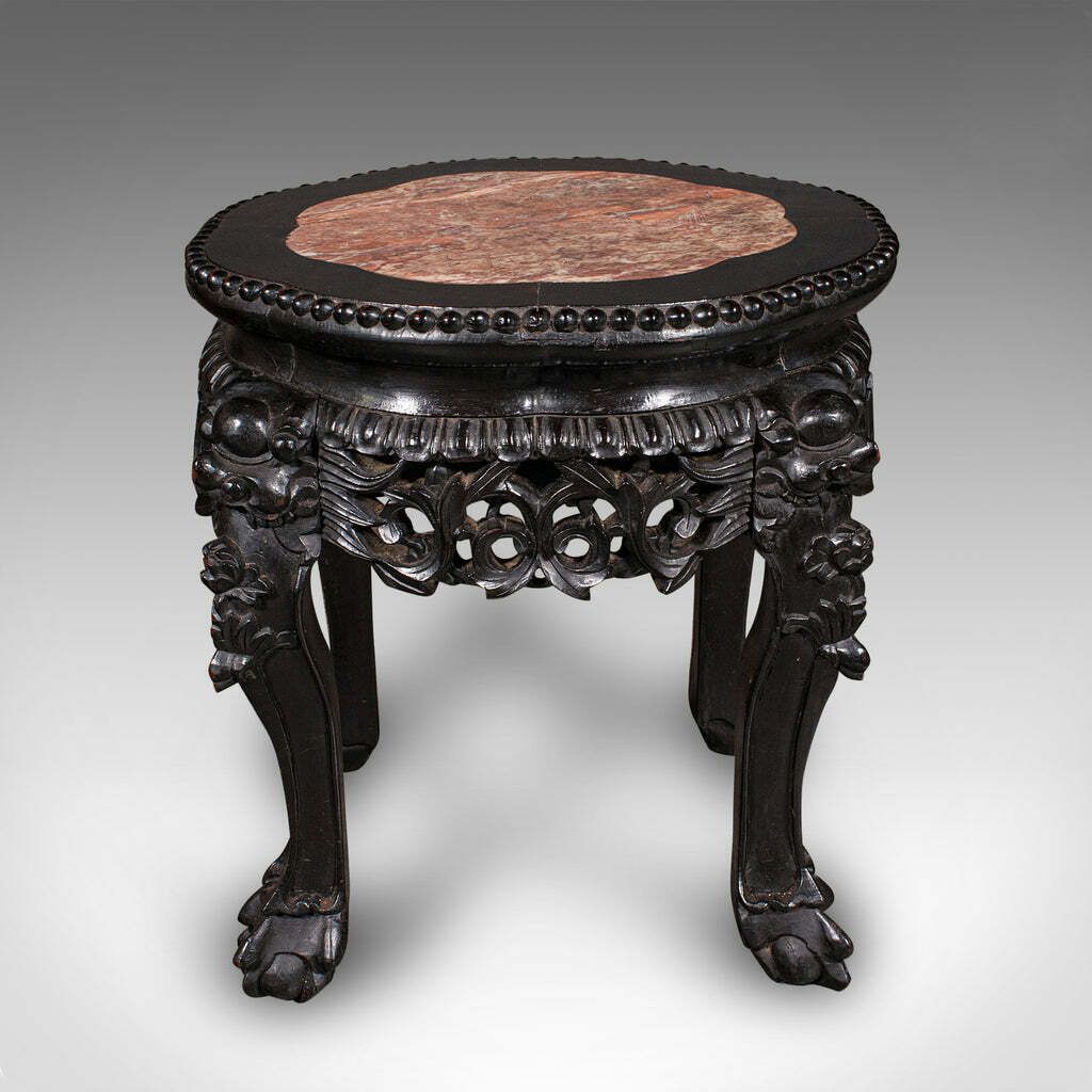Antique Side Table, Chinese, Ebonised, Rouge Marble, Jardiniere Stand, Victorian photo for sale