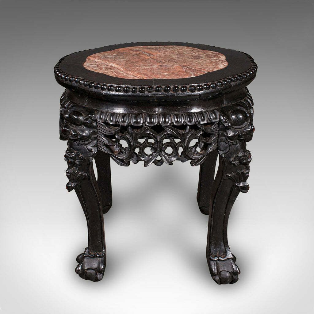 Antique Side Table, Chinese, Ebonised, Rouge Marble, Jardiniere Stand, Victorian photo Furniture