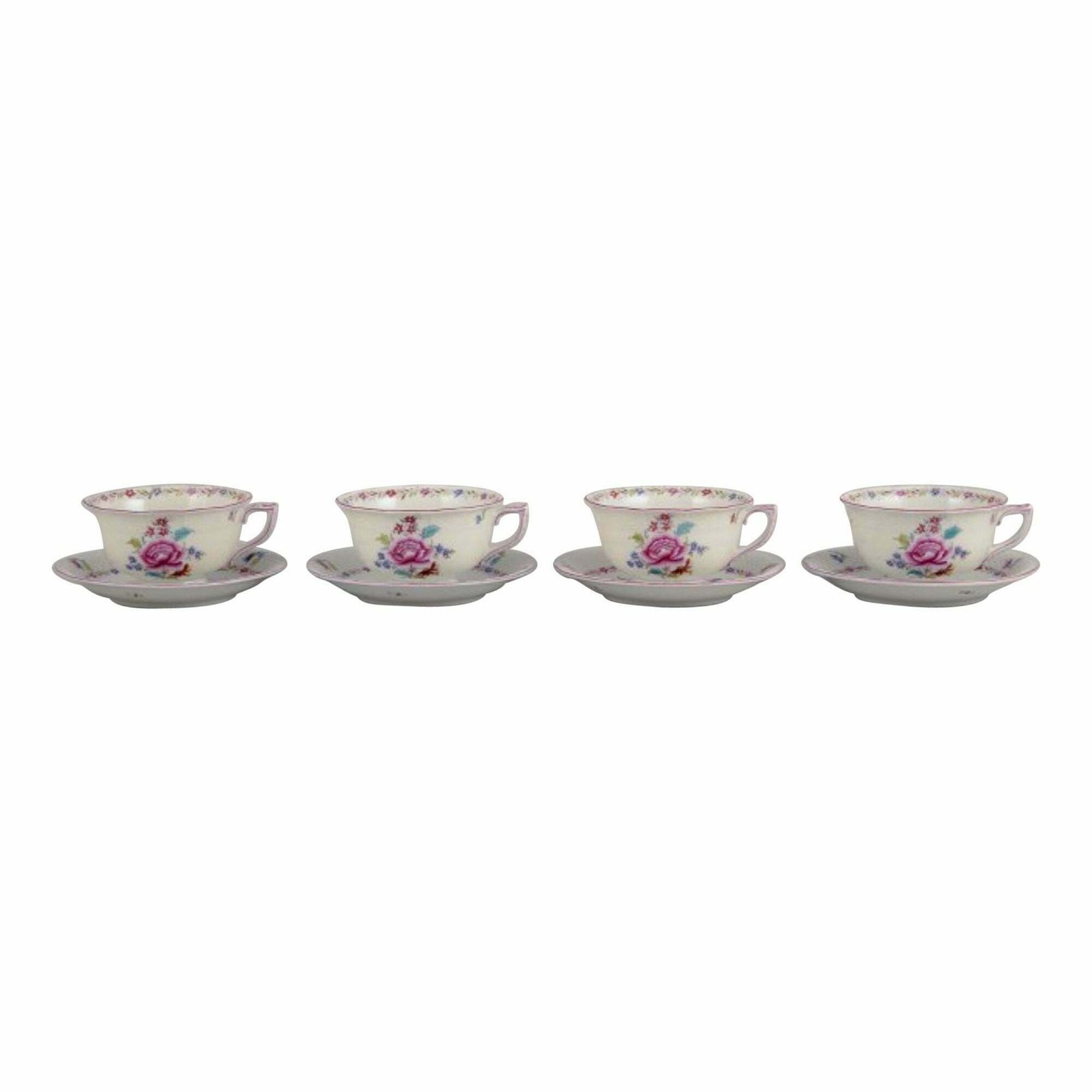 Herend, Four Pairs Of Large Porcelain Teacups. Dated 1944
