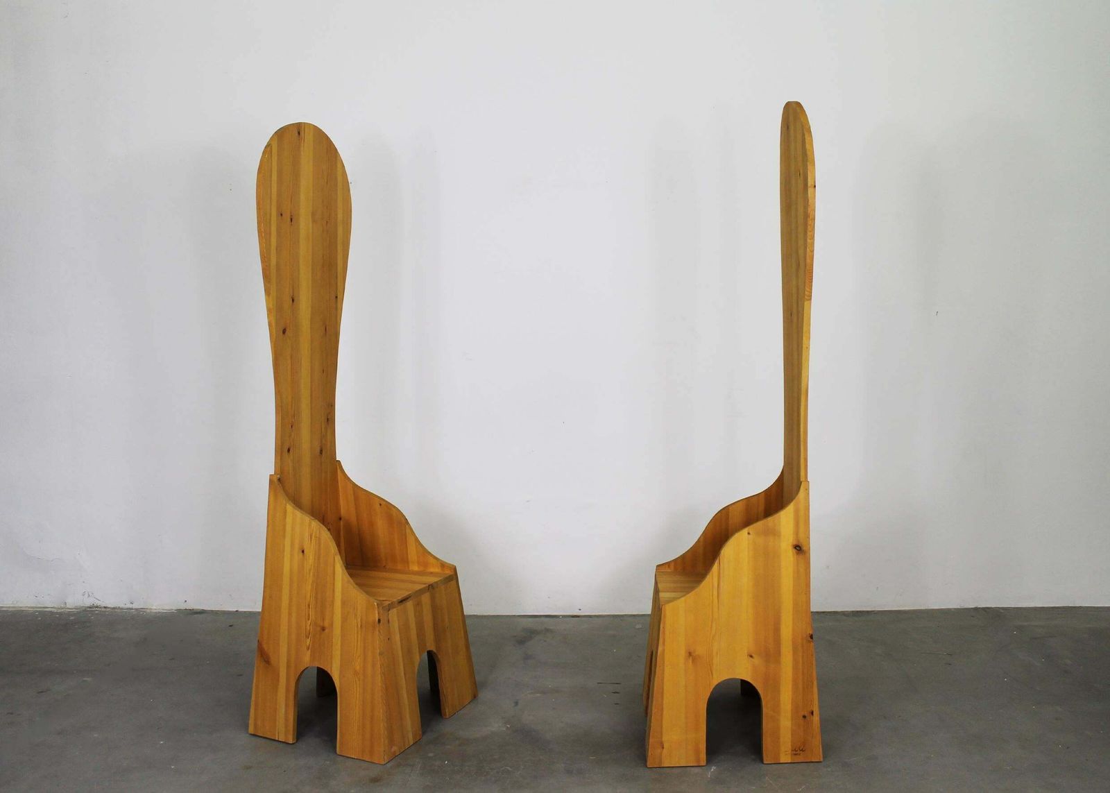 Mario Ceroli Set Of Eight Fratina High Chair In Pine By Poltronova 1972 photo Furniture