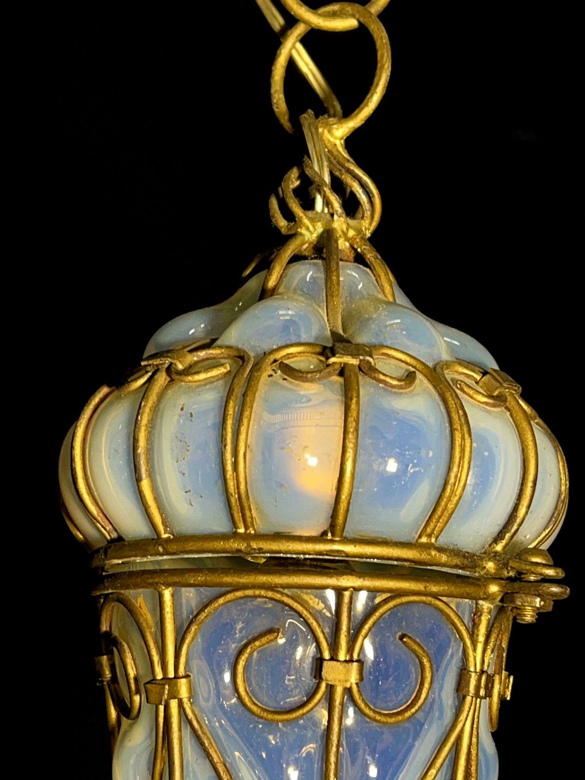 Charming Pair Of Venetian Opal Glass Lanterns And Sconce, Murano, 1950 photo buy