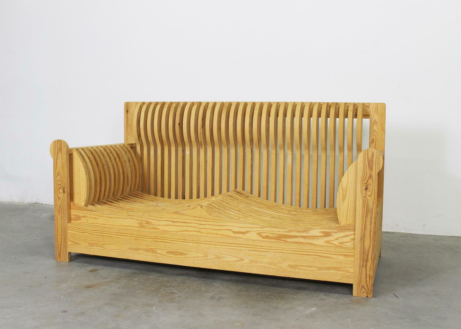 Mario Ceroli Two Seater Sofa In Wood Mobili Della Valle Series By Poltronova 70s photo for sale