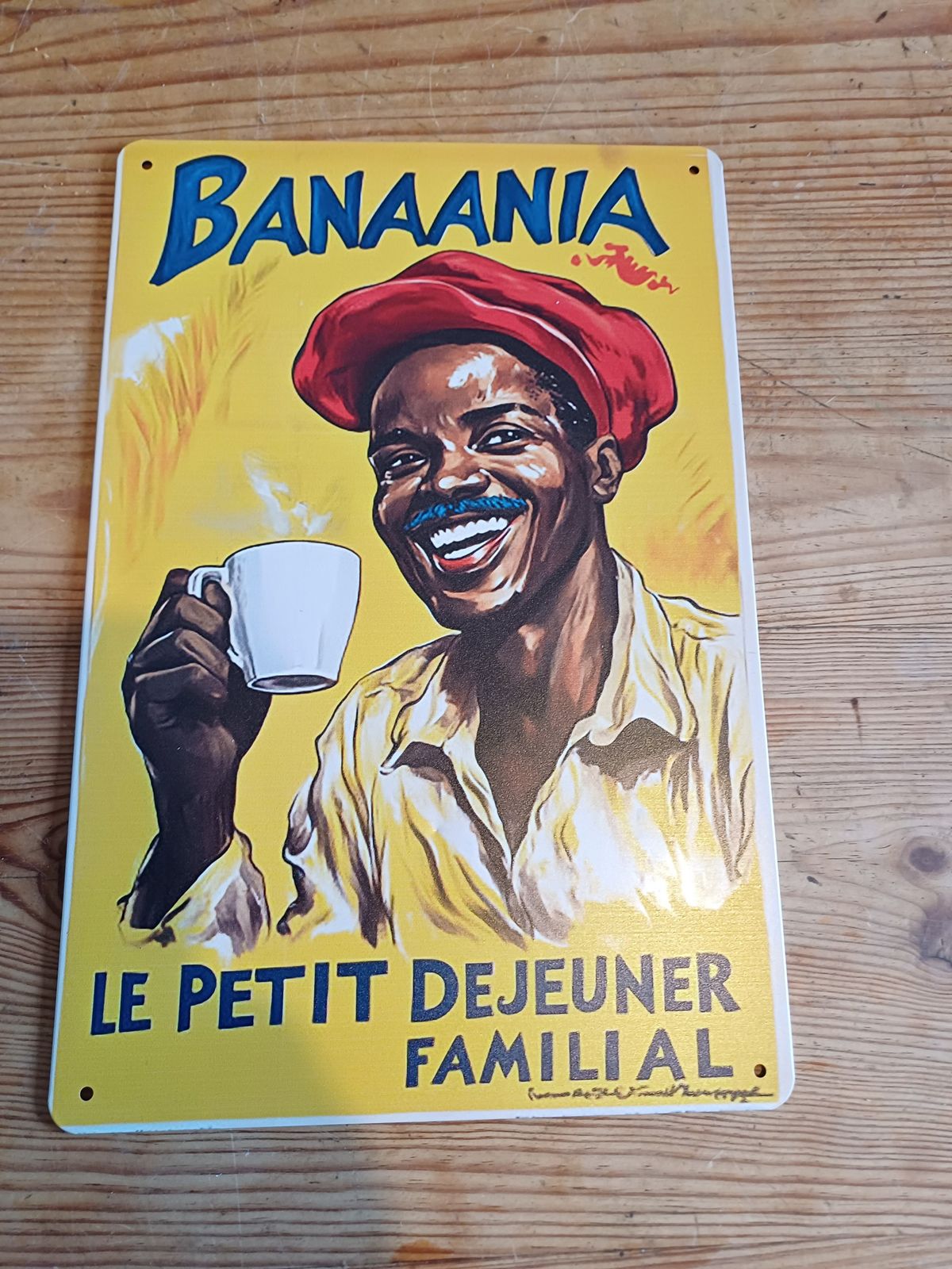 Banania Pub Tole Plate, 1980s, Contemporary