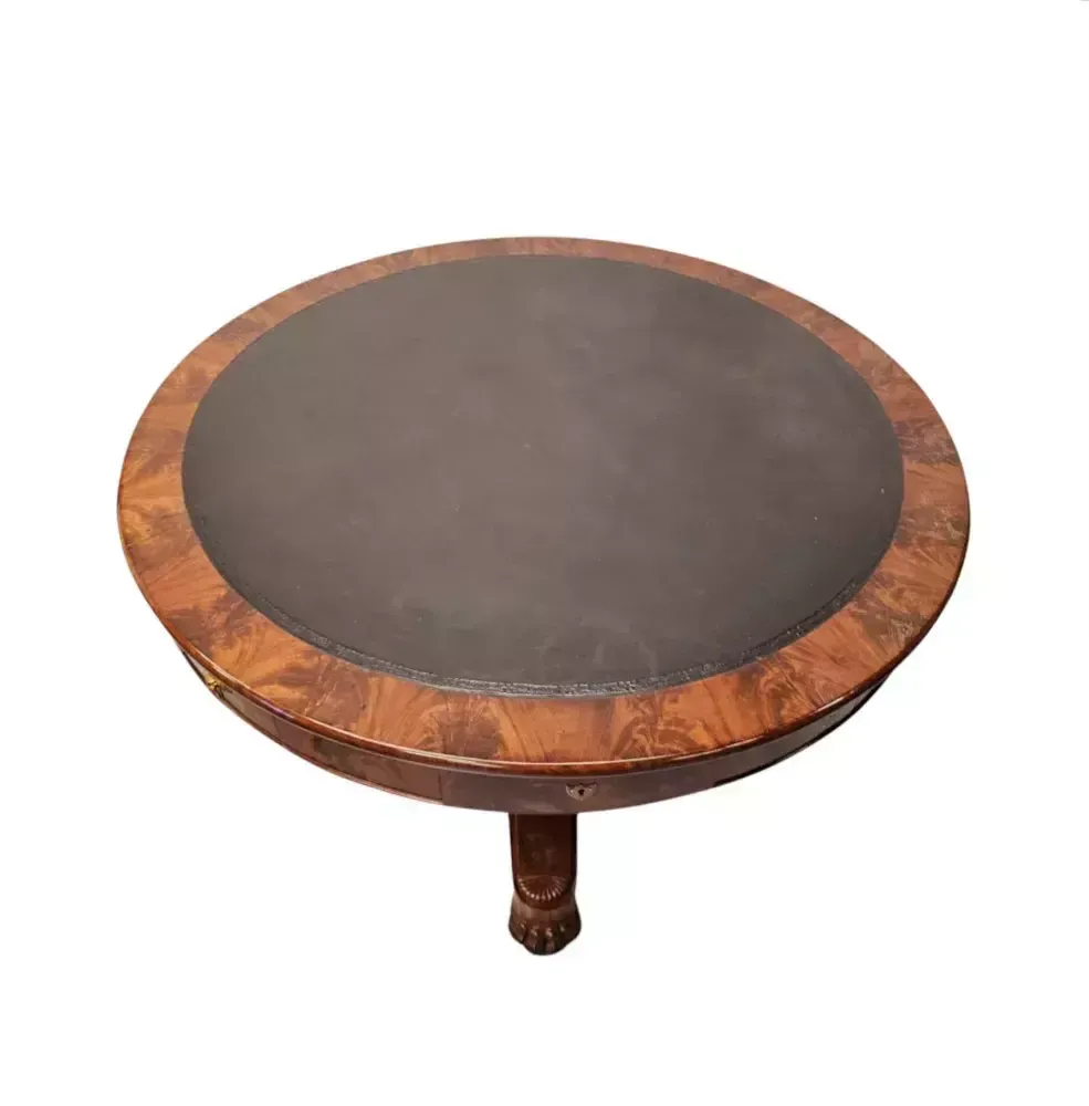 A Very Rare Large 19th Century Flame Mahogany Leather Top Drum Centre Table photo furniture