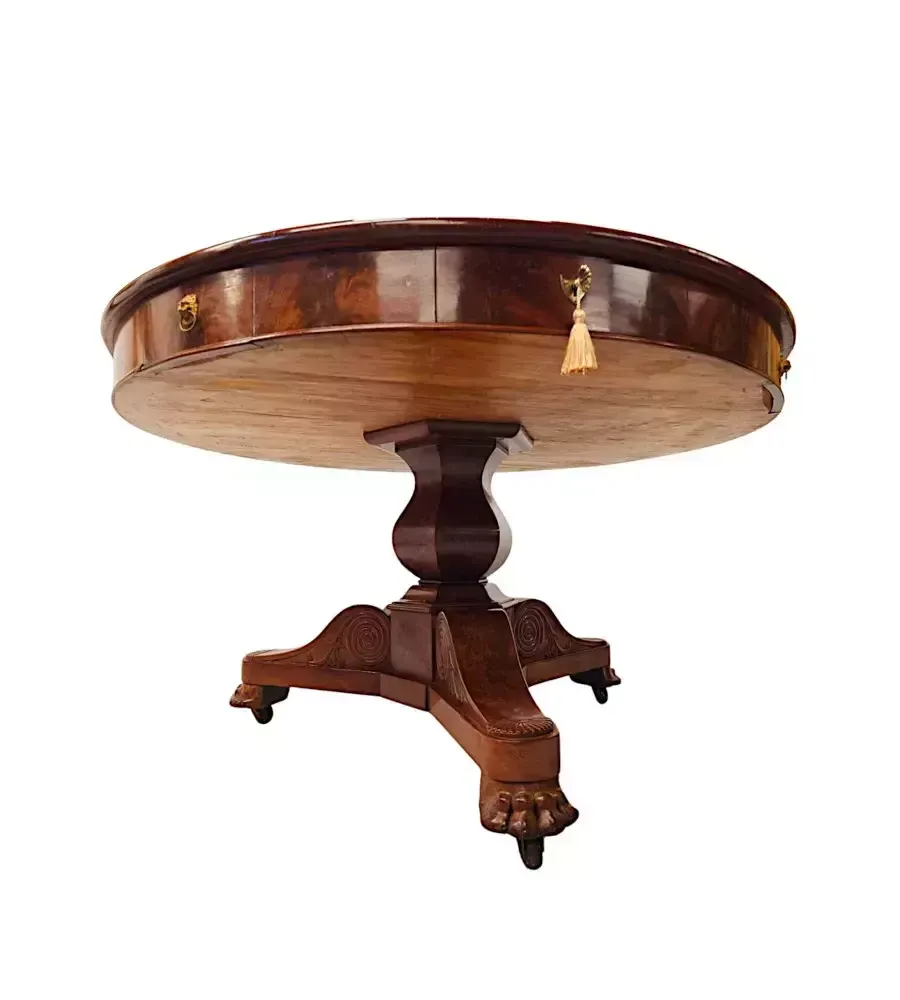 A Very Rare Large 19th Century Flame Mahogany Leather Top Drum Centre Table photo buy