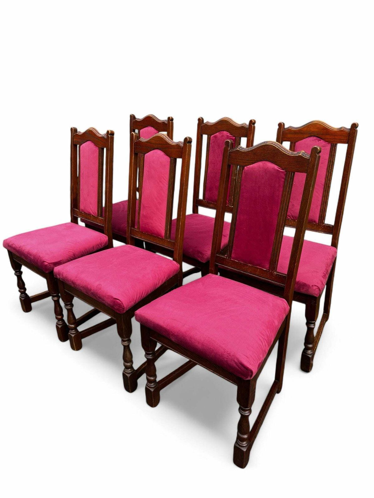 Vintage Old Charm Wood Bros Oak Dining Chairs C1970 / Solid Oak Wooden Frames / Set Of 6 photo furniture