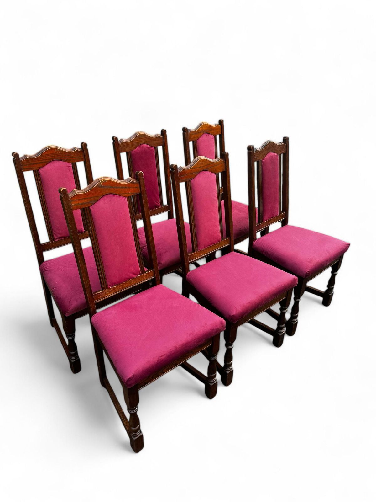 Vintage Old Charm Wood Bros Oak Dining Chairs C1970 / Solid Oak Wooden Frames / Set Of 6 photo vintage