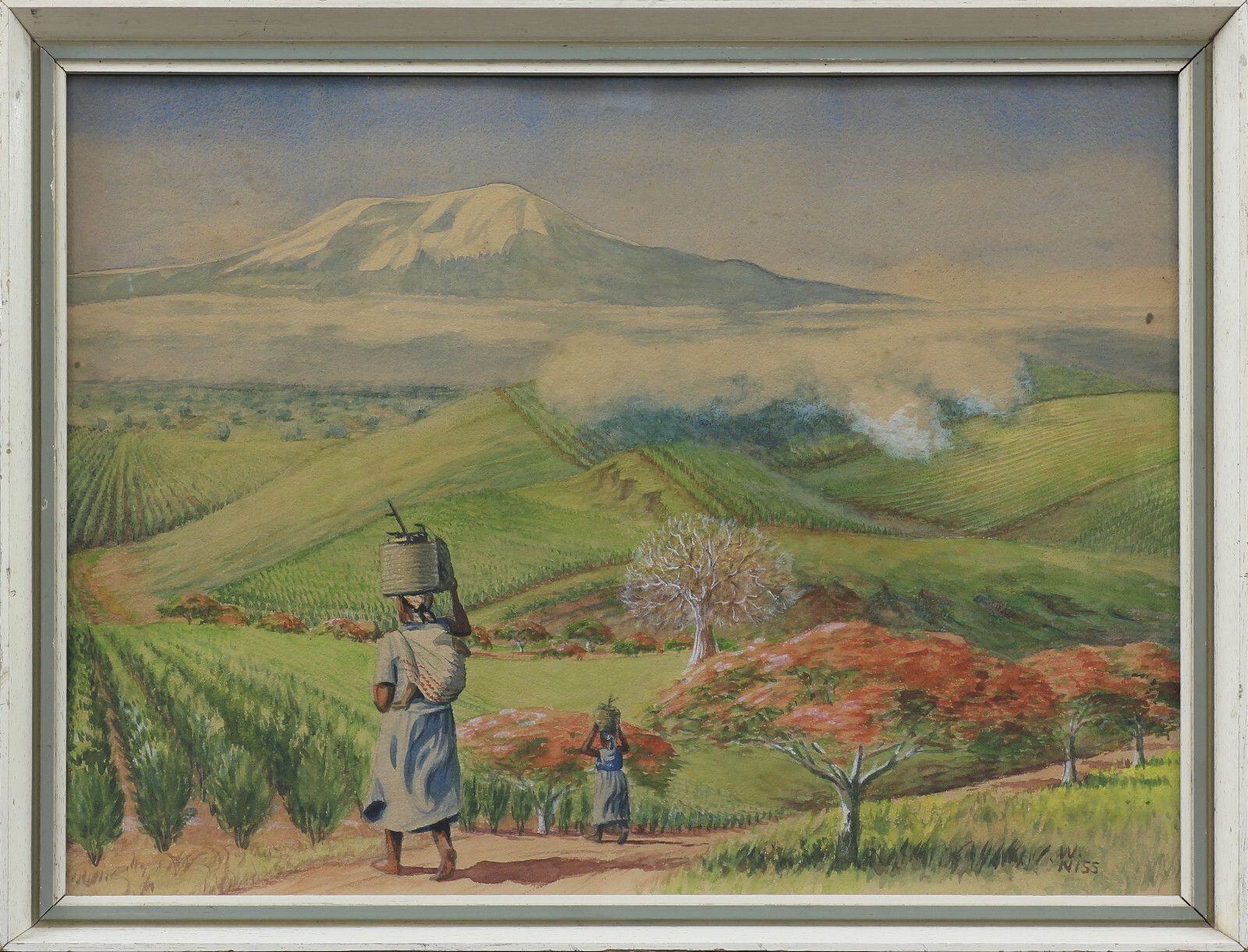 Watercolour By W. Niss. Subject Is A Coffee Plantation With Mount Kilimanjaro. photo Art
