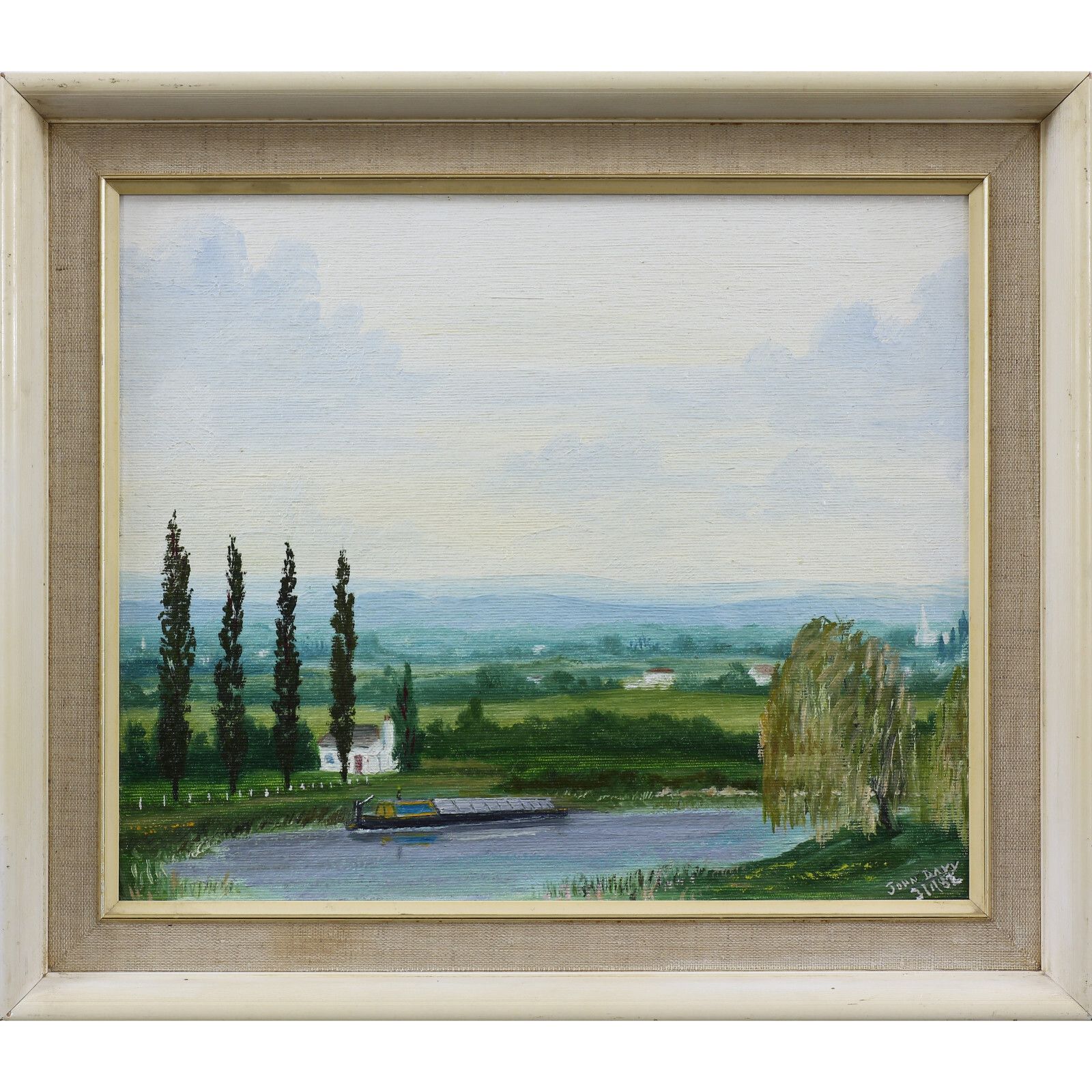 Oil On Board By John Davy. Subject Is Canal Boat On A Waterway.