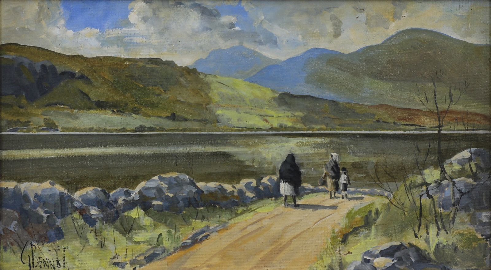 Oil On Board By George Bennett. Subject Is A Country Path With Galtee Mountains. photo furniture