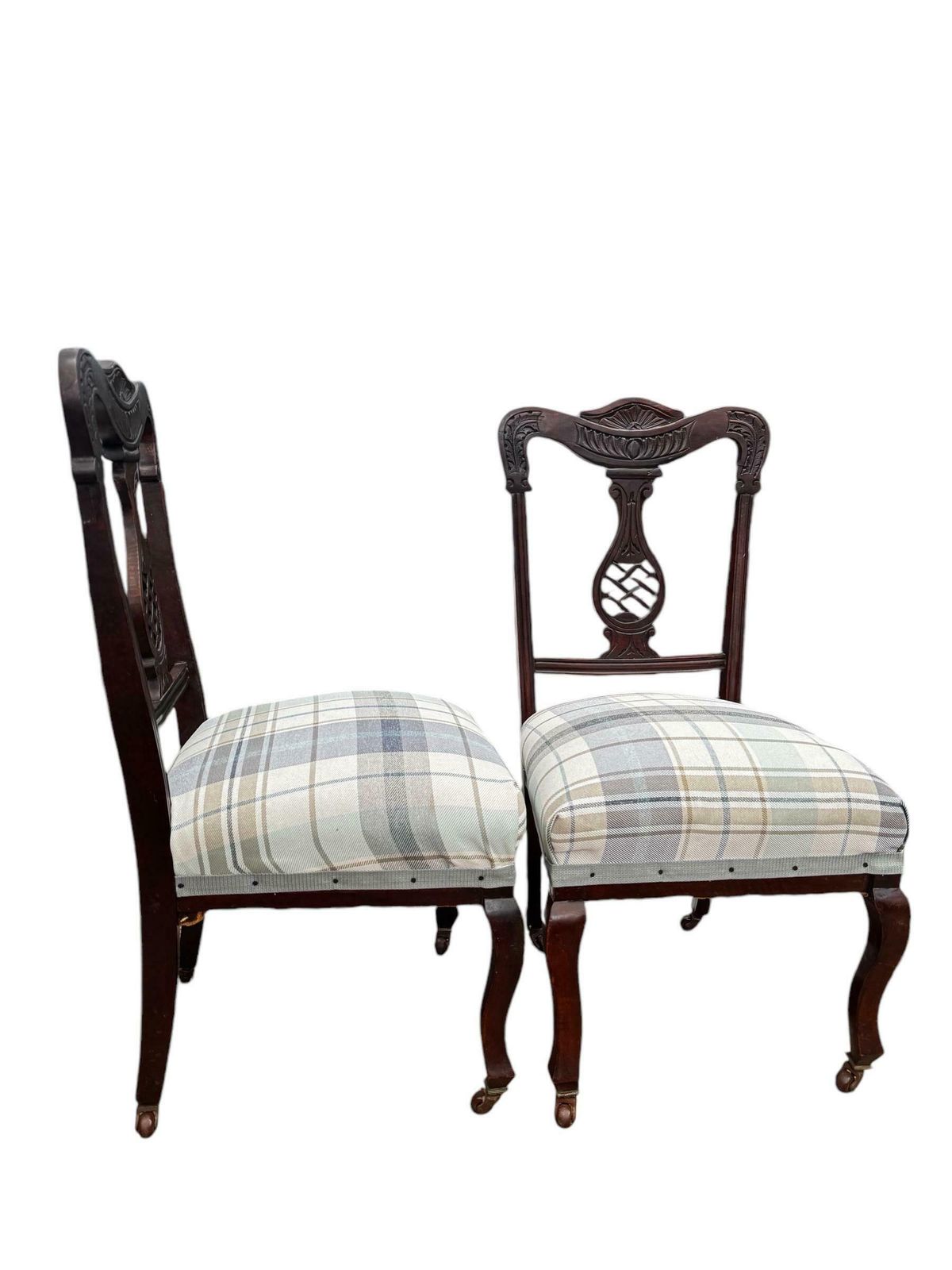 Antique Victorian Bedroom Chairs C1870 / Legs With Castors / New Upholstery / Set Of 2 photo vintage