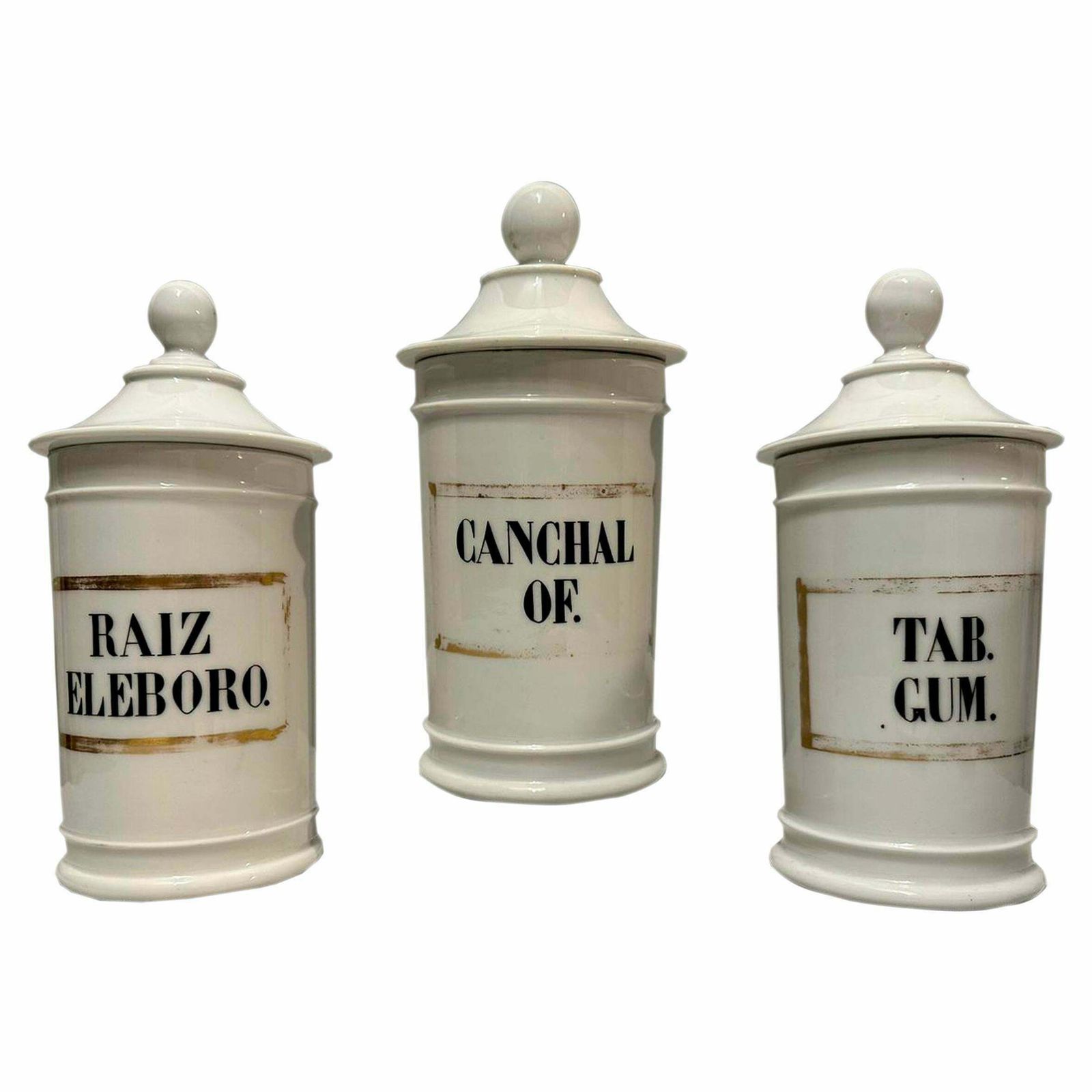 Set Of 3 Pharmacy Jars Made Of Valencian Ceramics. 19th Century.