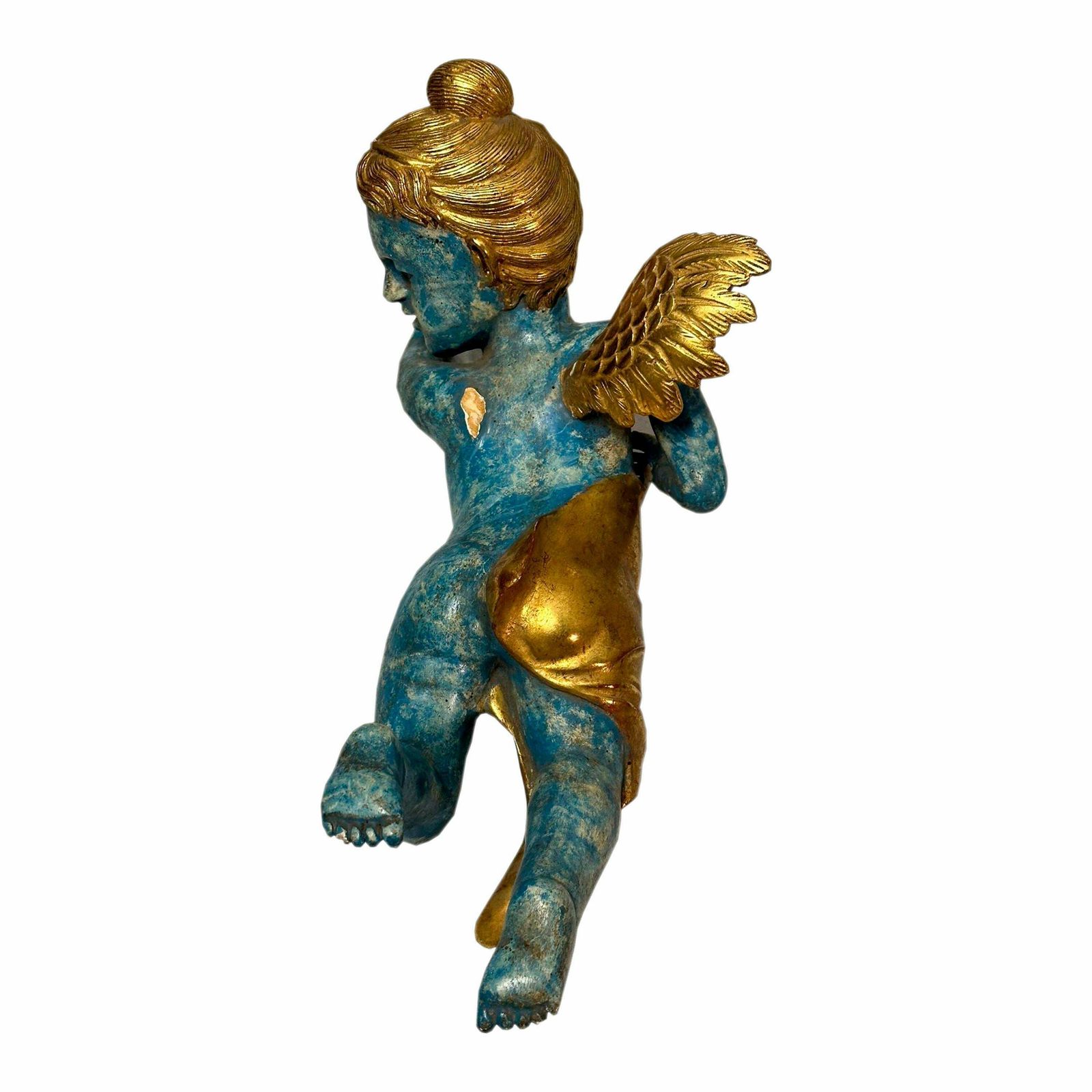 photo vintage Hand Carved Cherub Sculptures And Polychrome And Gold Leaf. Italy, 19th Century