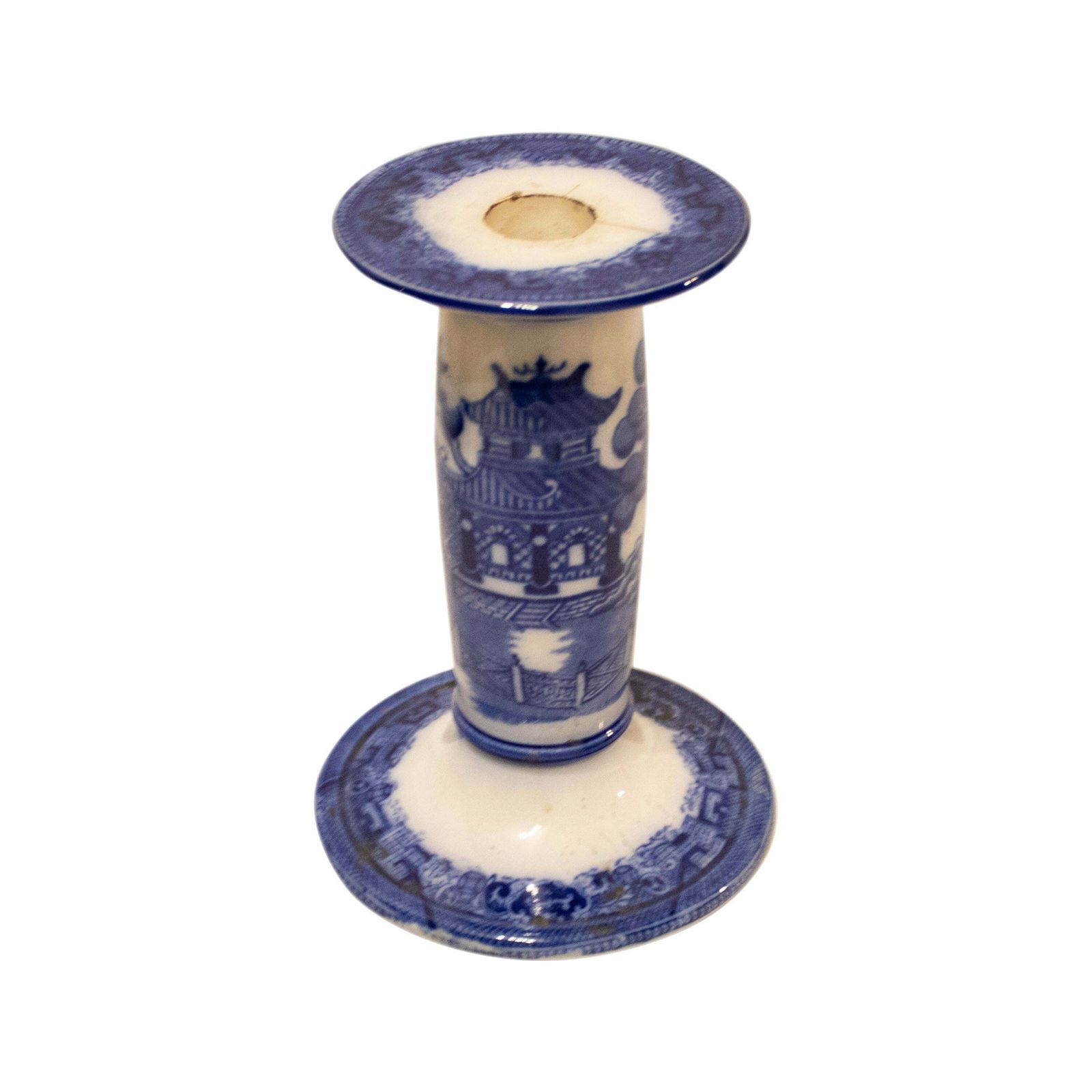Dounton's Willow Porcelain Cnadlestick. England, Late 19th Century photo vinterior