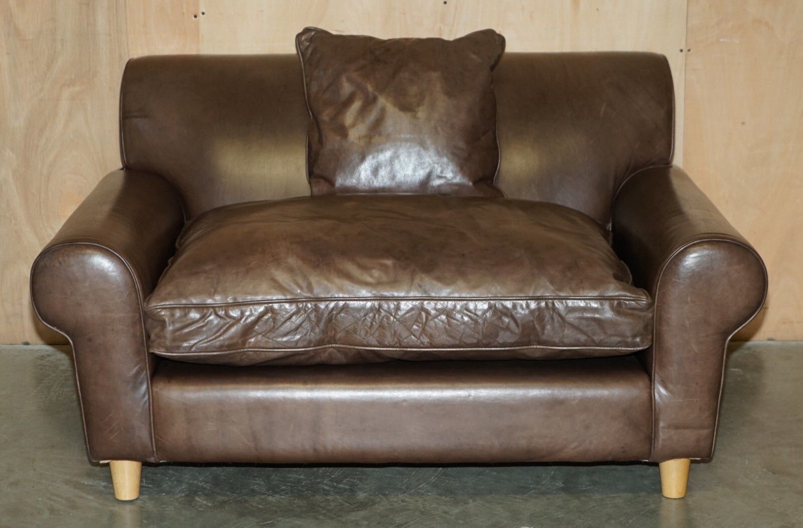 Fine Terence Conran Chelsea London Brown Leather Large Loveseat Armchair Sofa photo furniture