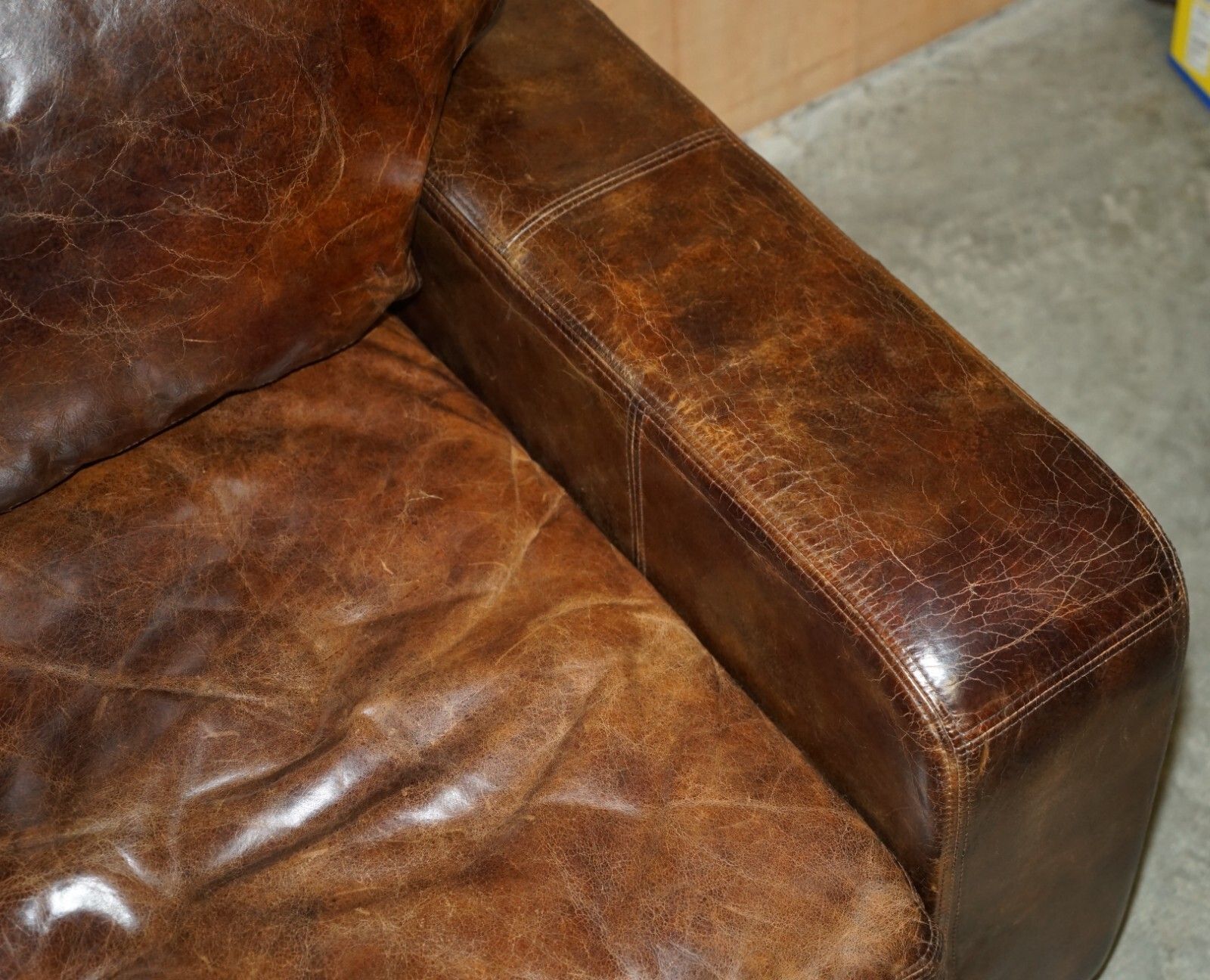 Furniture Vintage Heritage Biker Brown Leather Halo Soho Sofa Which Is Part Of A Suite photo