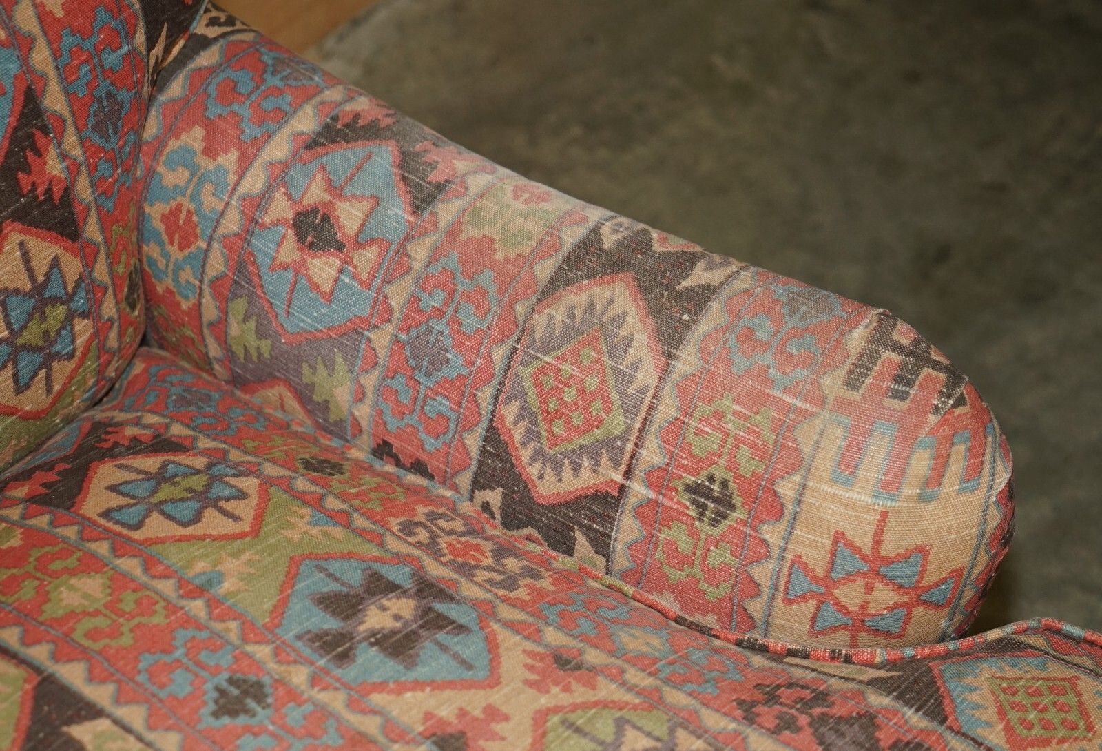 Stunning Vintage George Smith Made For Liberty's London Kilim Three Seat Sofa photo vinterior