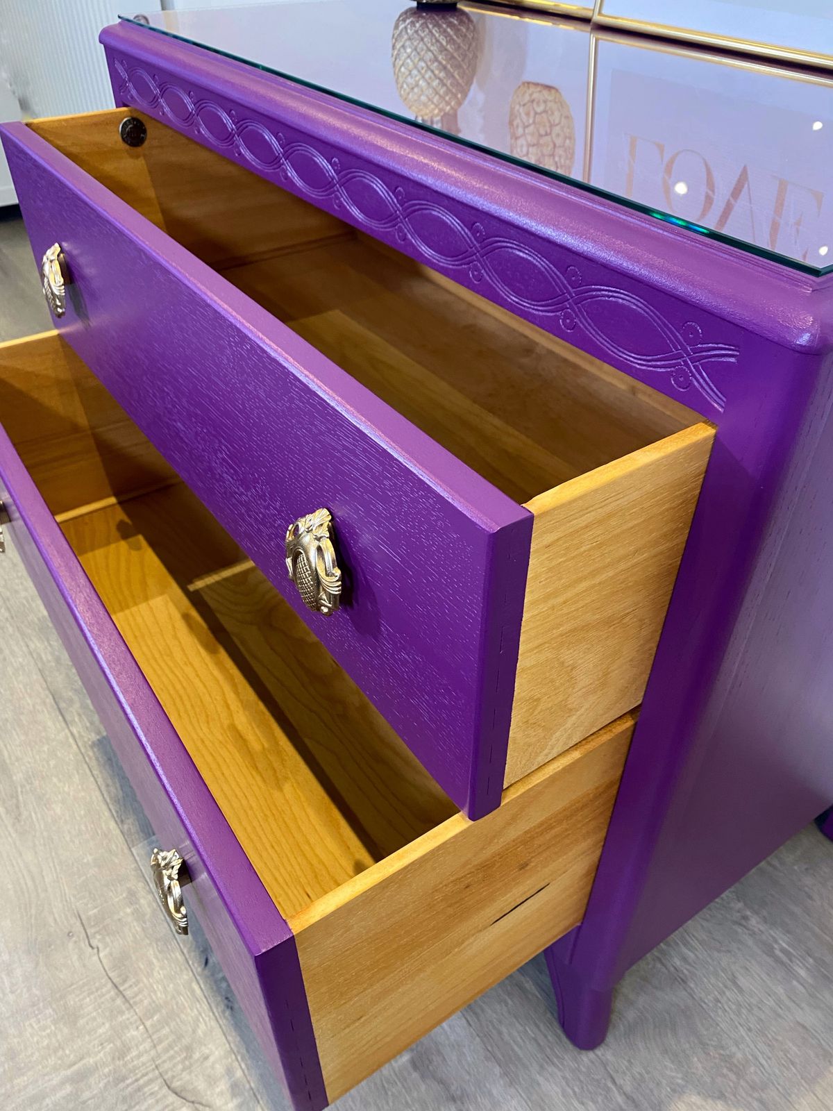 Vintage Harris Lebus Chest Of Drawers Painted In Bright Purple photo vintage