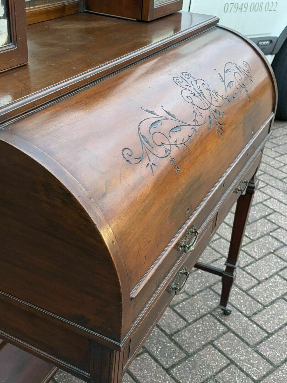 Victorian Satin Walnut Roll Top Desk With Fitted Interior , Loads Of Storage. photo for sale