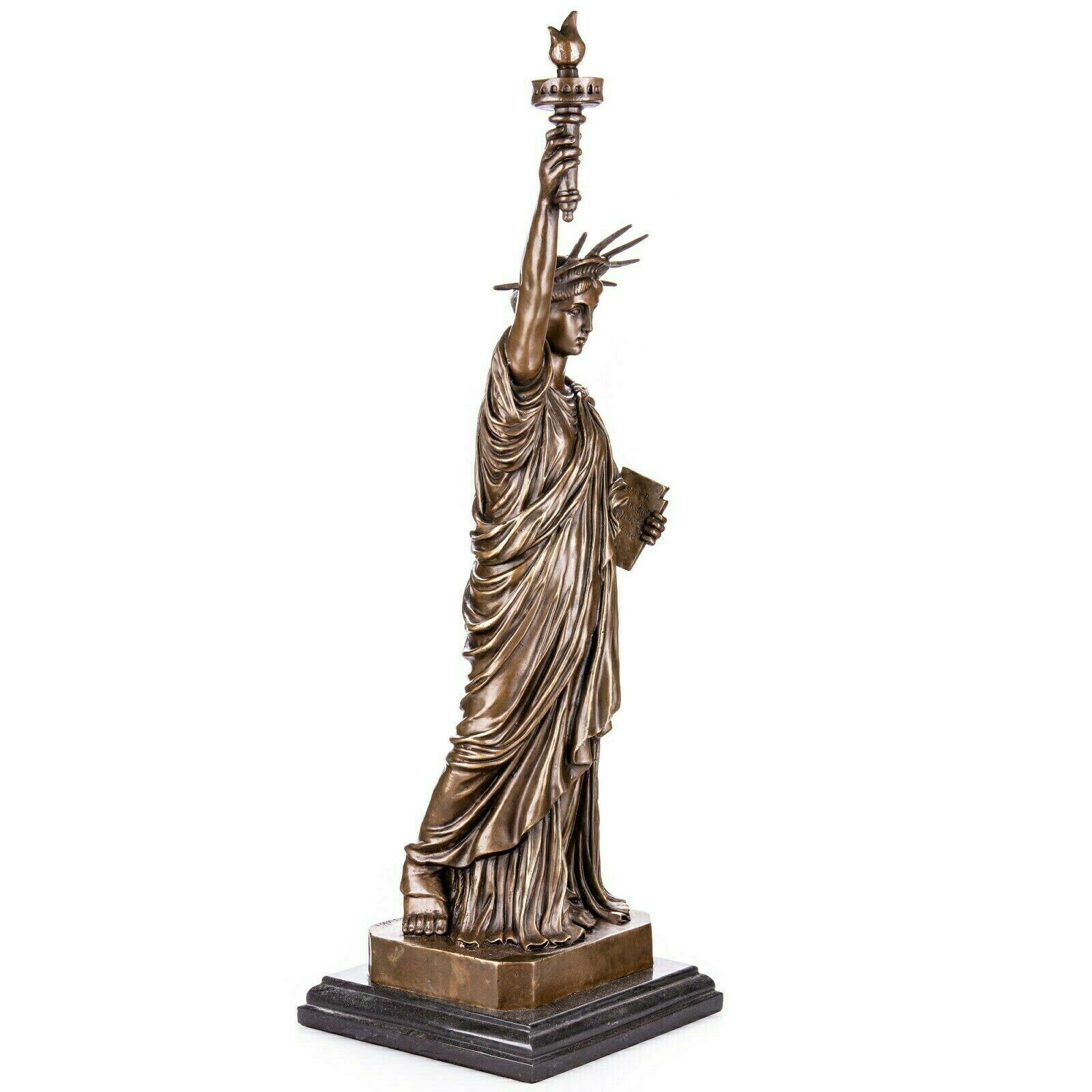 Statue Of Liberty Bronze Sculpture, Large Modern Bronze Statue On Marble Base, America USA Symbol New York City Icon photo for sale