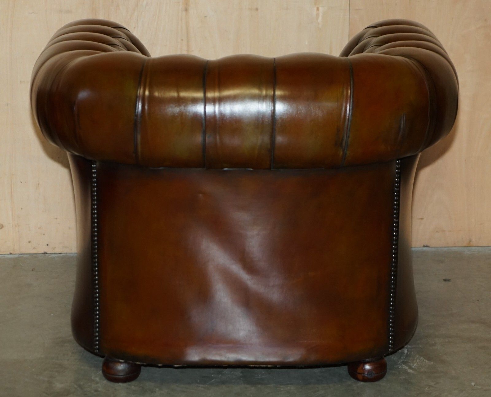 6000.0 Pair Of Vintage Art Deco Restored Brown Leather Chesterfield Tufted Armchairs photo