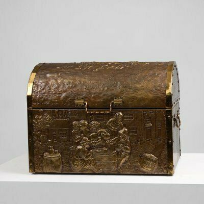 Large Chest Covered With Sculpted Copper Relief, Belgium, 1930s