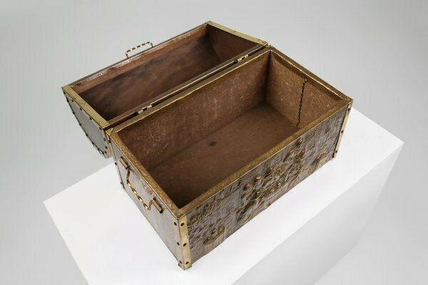 Large Chest Covered With Sculpted Copper Relief, Belgium, 1930s photo vintage