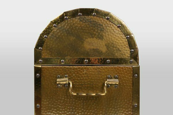 photo for sale Large Chest Covered With Sculpted Copper Relief, Belgium, 1930s