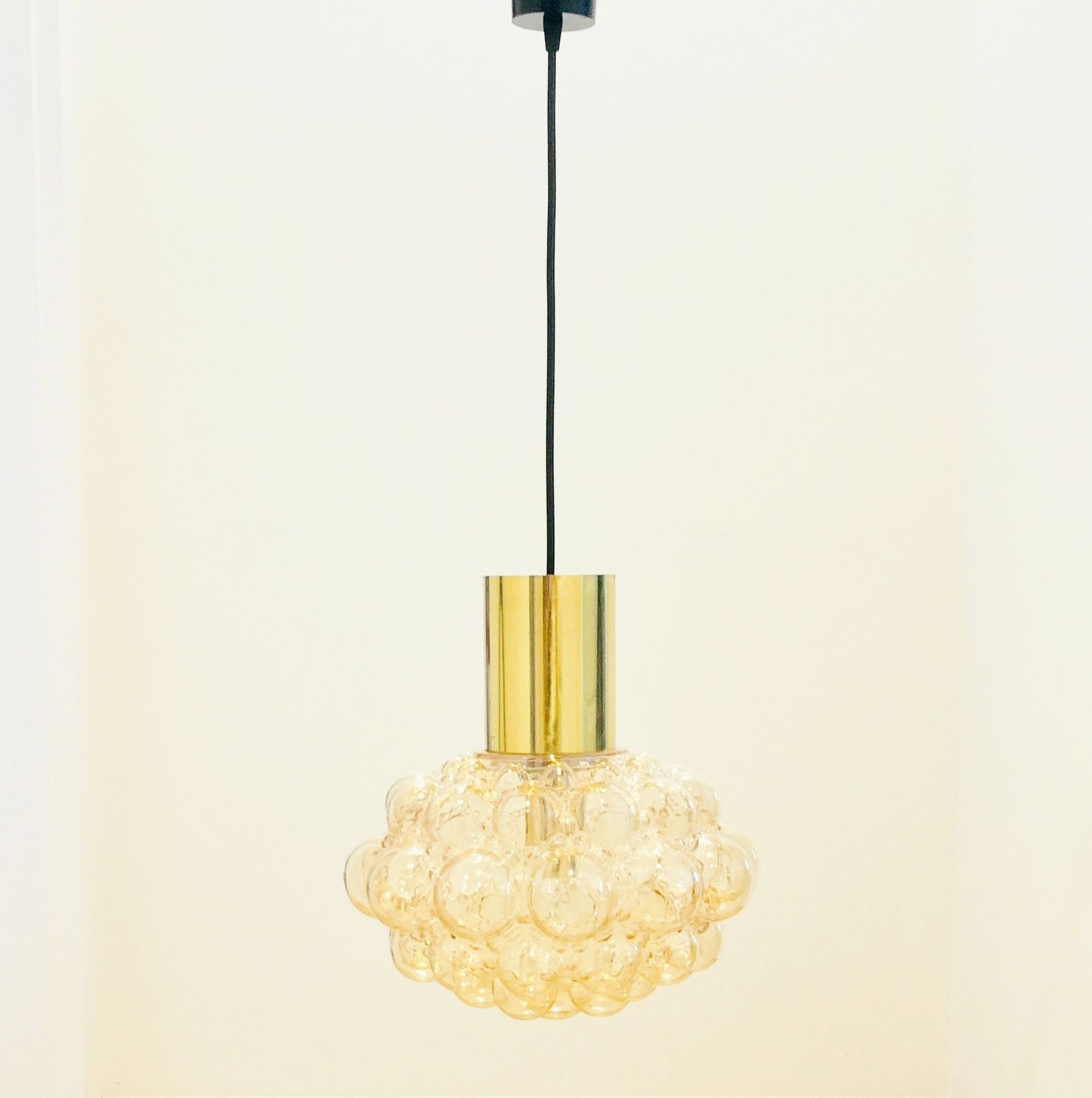 Large Mid Century Amber Bubble Glass Ceiling Light By Helena Tynell For Limburg, Germany, 1960s photo for sale