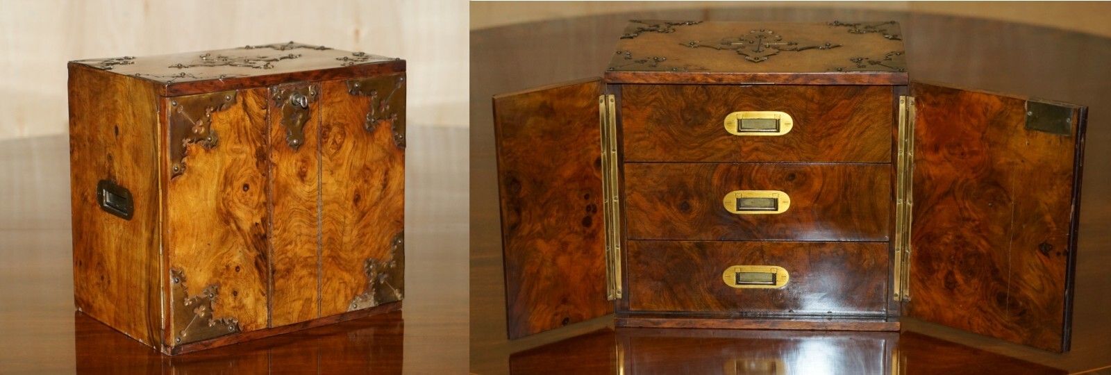 Exquisite Antique Regency Circa 1820 Burr Walnut & Brass Cigar Humidor Chest
