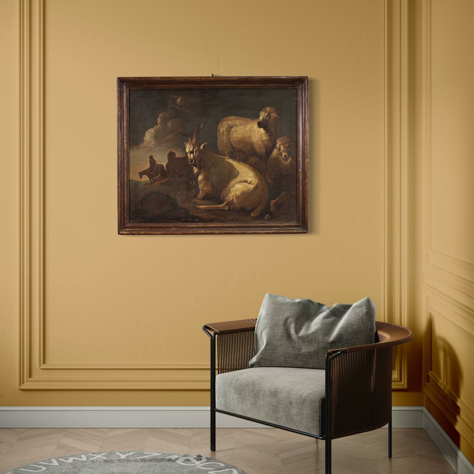 Beautiful 17th Century Painting, Bucolic Landscape With Goats photo for sale