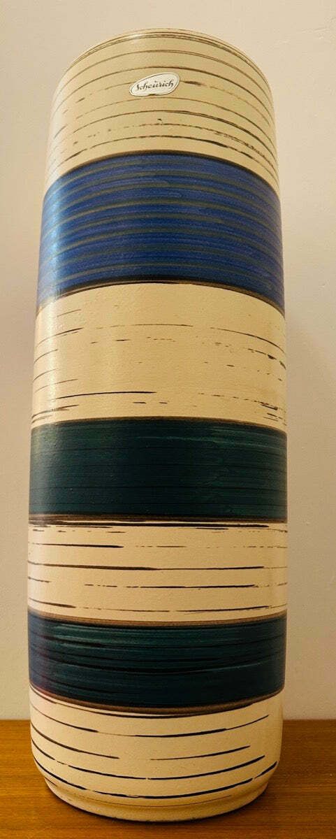 Large 1970s German Scheurich Keramik "Fat Lava" Striped Vase 553 52 photo for sale