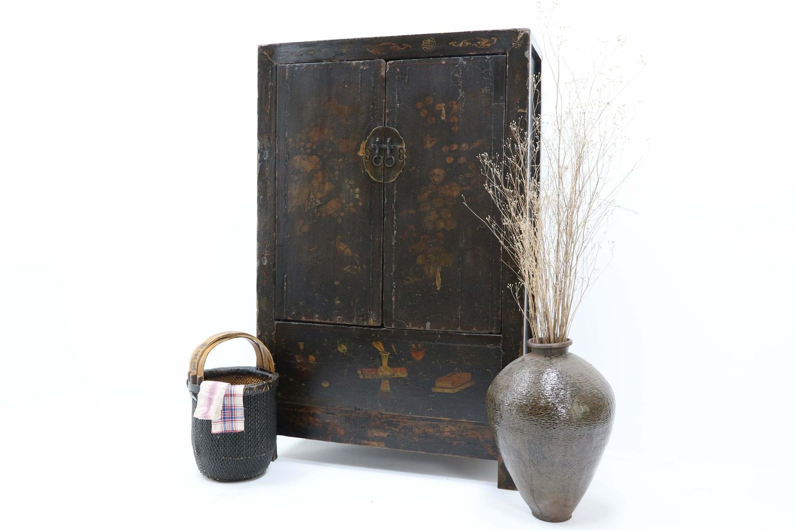 18th Century Chinese Hand Painted Elm Wardrobe