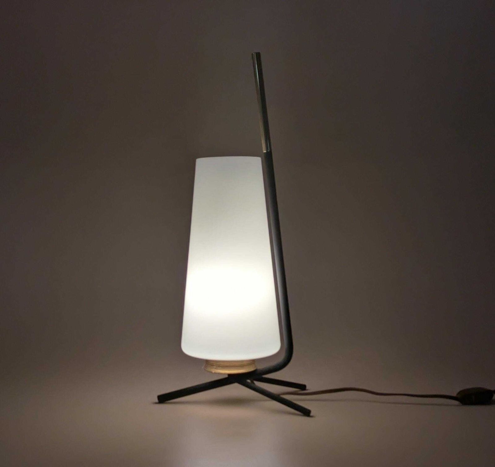 Vintage Italian Tripod Lamp, 1950s Glass And Brass Table Lamp, Original Home Lighting, Eclectic Interior Design photo furniture