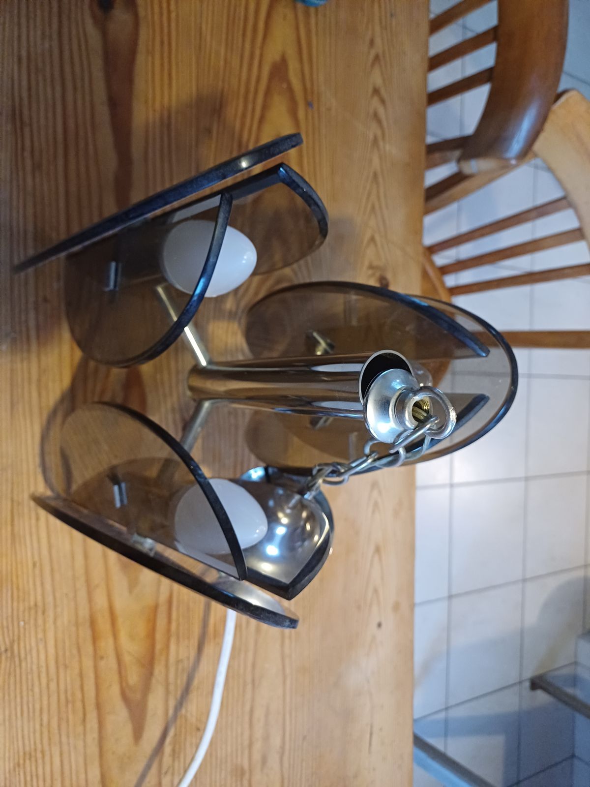 photo vinterior Vintage Chandelier By Fontana Arte, Chrome And Smoked Glass