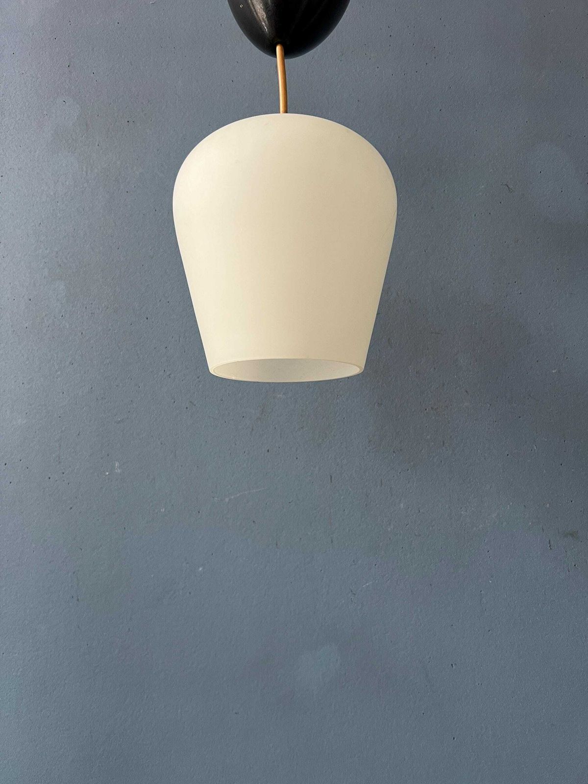 Small Reversed Tulip Mid Century Opaline Glass Hanging Lamp photo vinterior