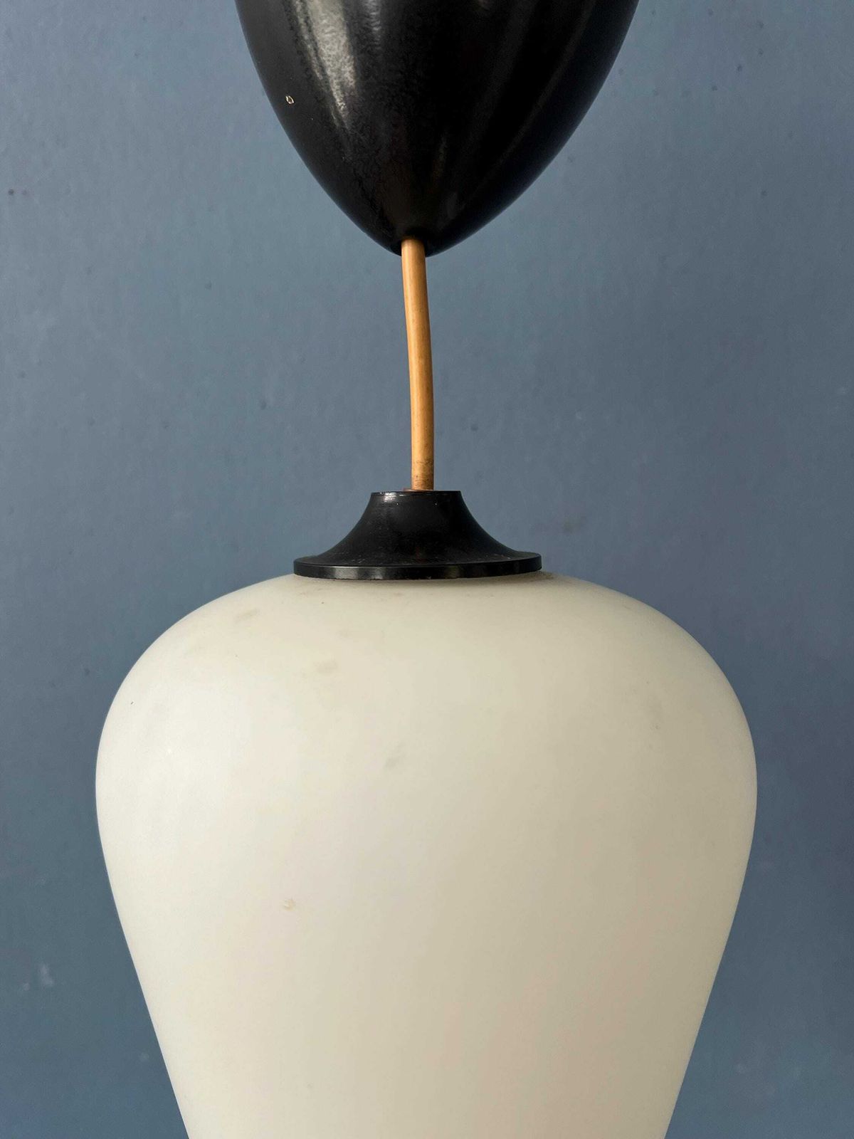 Small Reversed Tulip Mid Century Opaline Glass Hanging Lamp photo vintage