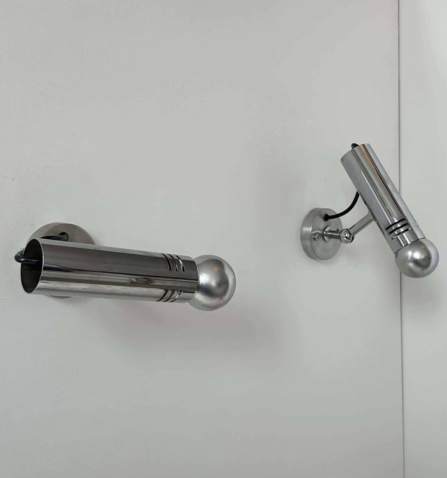 Pair Of Vintage Adjustable Wall Lights, Chromed Metal, France 1970 photo Lighting