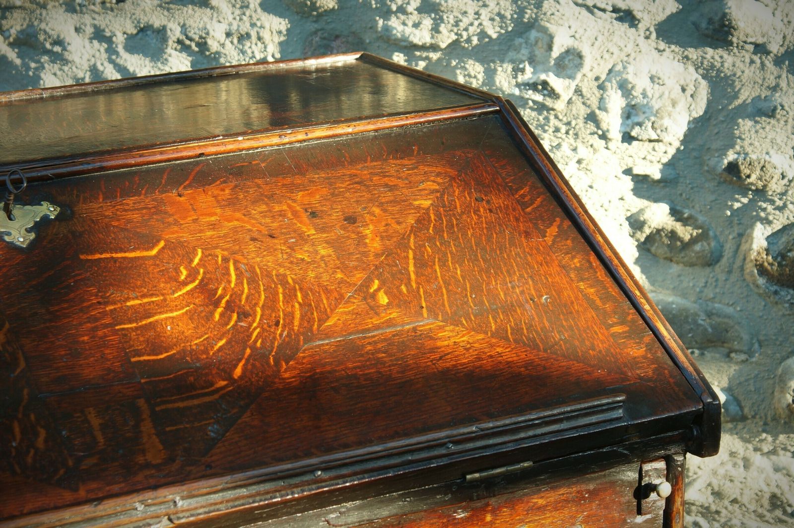 Rare William And Mary Oak Parquetry Bureau photo vinterior