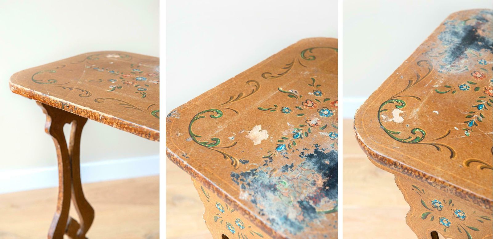 Antique Folk Art Table, Dutch Side Table With Carved Legs, 19th Century, Hand Painted Floral Coffee Table, Folklore Plant Stand photo buy