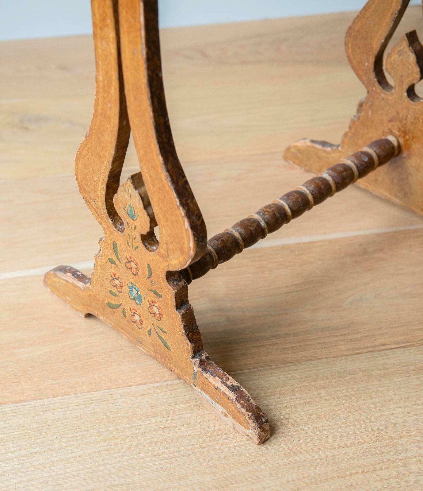 photo for sale Antique Folk Art Table, Dutch Side Table With Carved Legs, 19th Century, Hand Painted Floral Coffee Table, Folklore Plant Stand