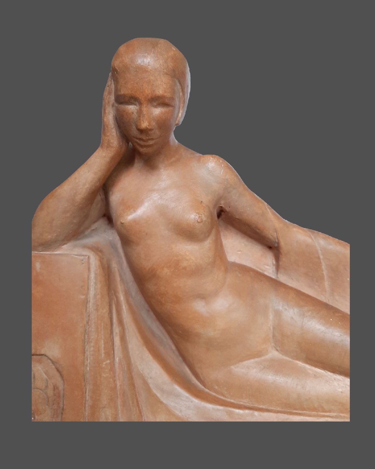 photo furniture Art Deco Terracotta Figure "Refections" Nude Woman Looking Into Lake By Marc Edmond Jacquin France 1930s