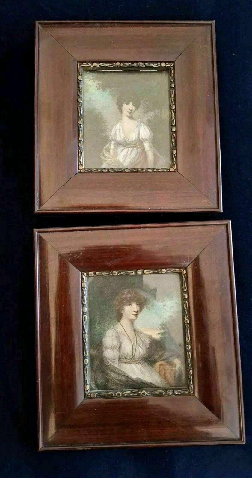 2 Framed Miniature Portrait Engravings After John Hoppner Catherine Howard & Lady Gertrude photo furniture