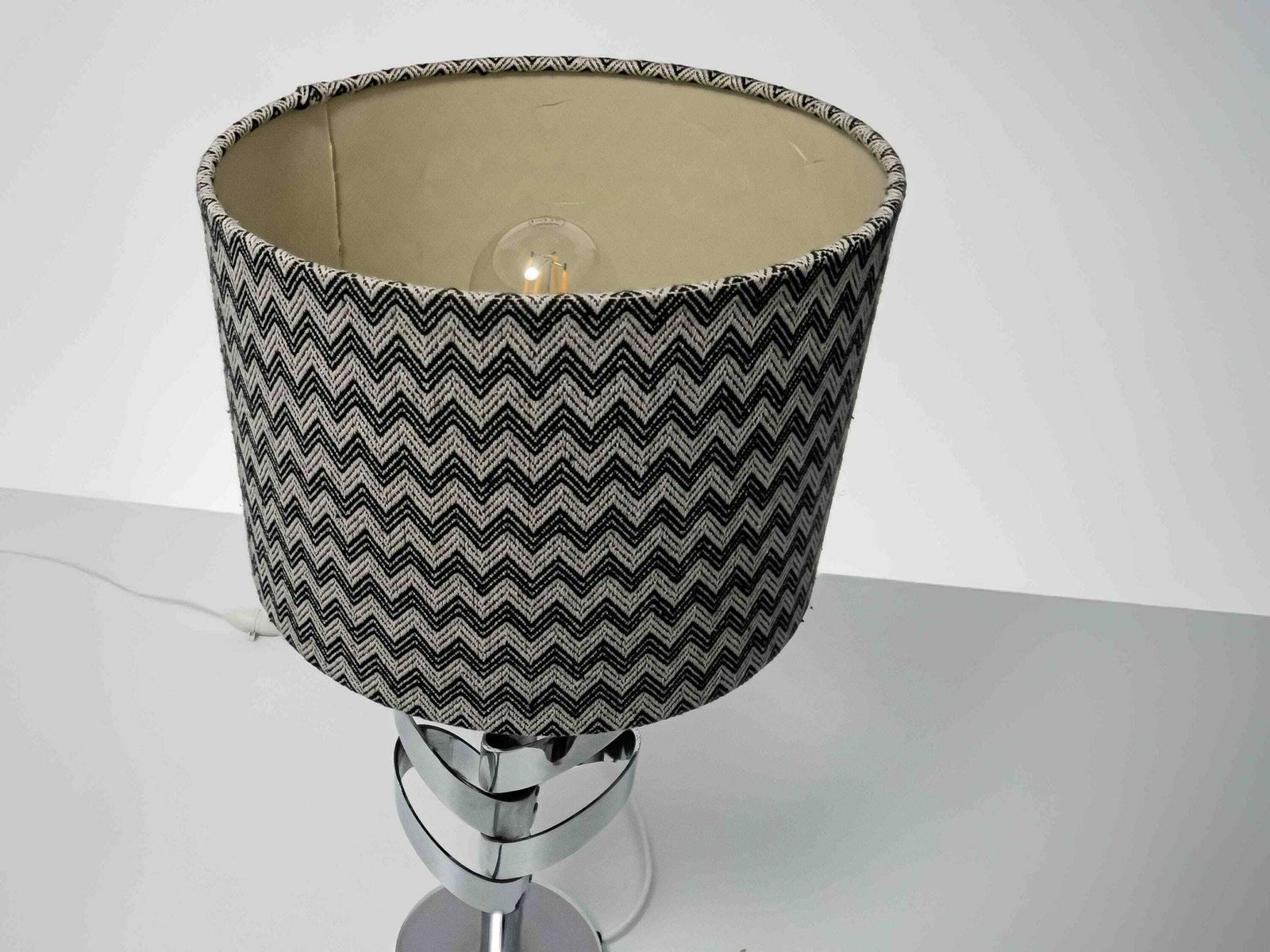 French Chrome Vintage Mid Century Lamp With Vintage Zig Zag Lampshade, 1960's: Stylish Illumination For Home Decor photo buy